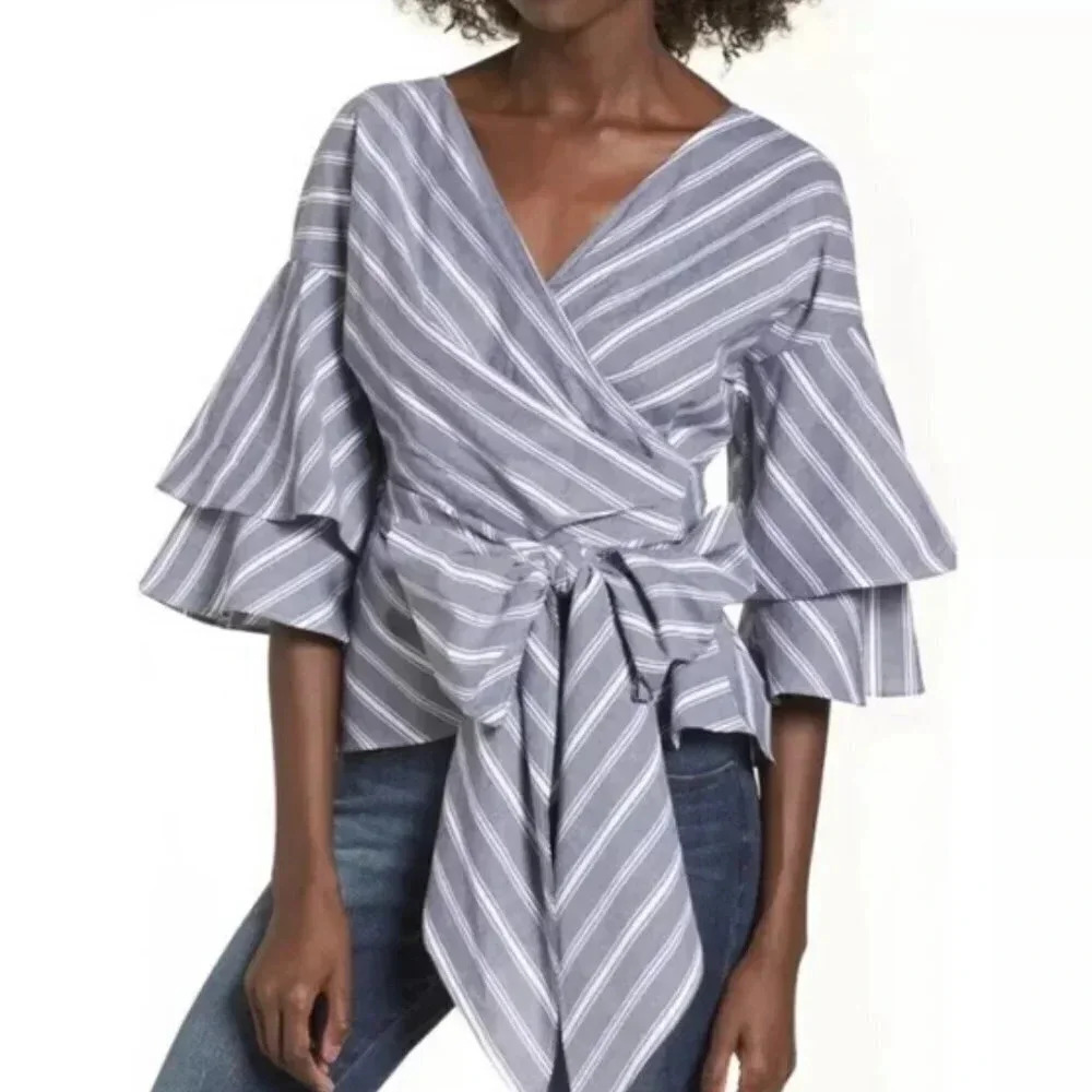 WAYF | STRIPED WRAP TOP